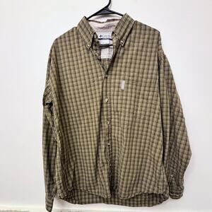 Columbia Sportswear Men’s Plaid Button Front Shirt L Beige Brown Outdoor Casual